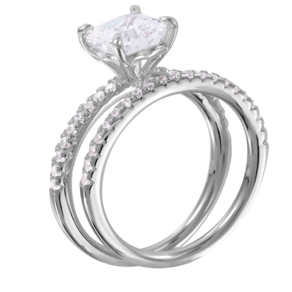 4ct White Sapphire Engagement Ring Set - Picture 2 of 6
